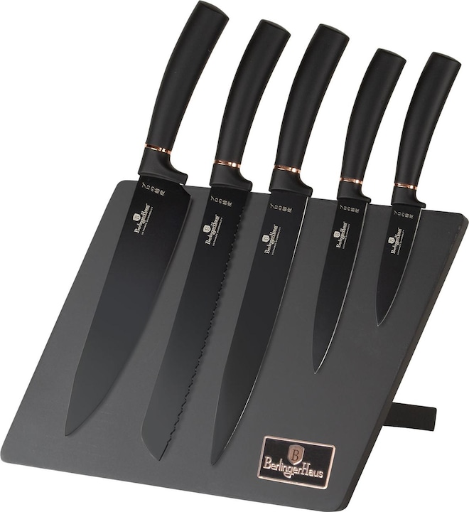 Produktbild BerlingerHaus Design Messerset inkl. magnetischem Messerhalter, 6-teilig, schwarz-rosÃ©gold