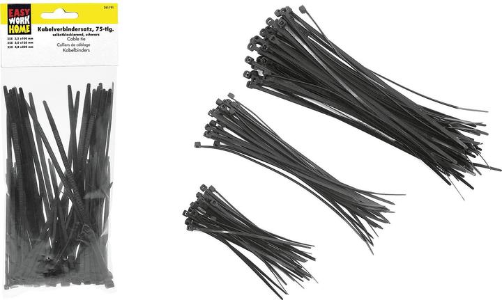 Actual product image Easy Work EW Cable tie set 75-pcs black (Plastic cable ties, 218 mm, 75 pcs.)