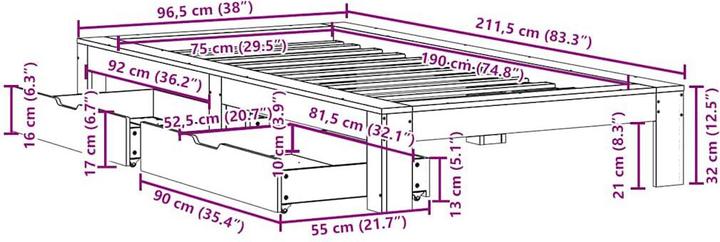 Produktbild vidaXL Bett ohne Matratze (75 x 190 cm)