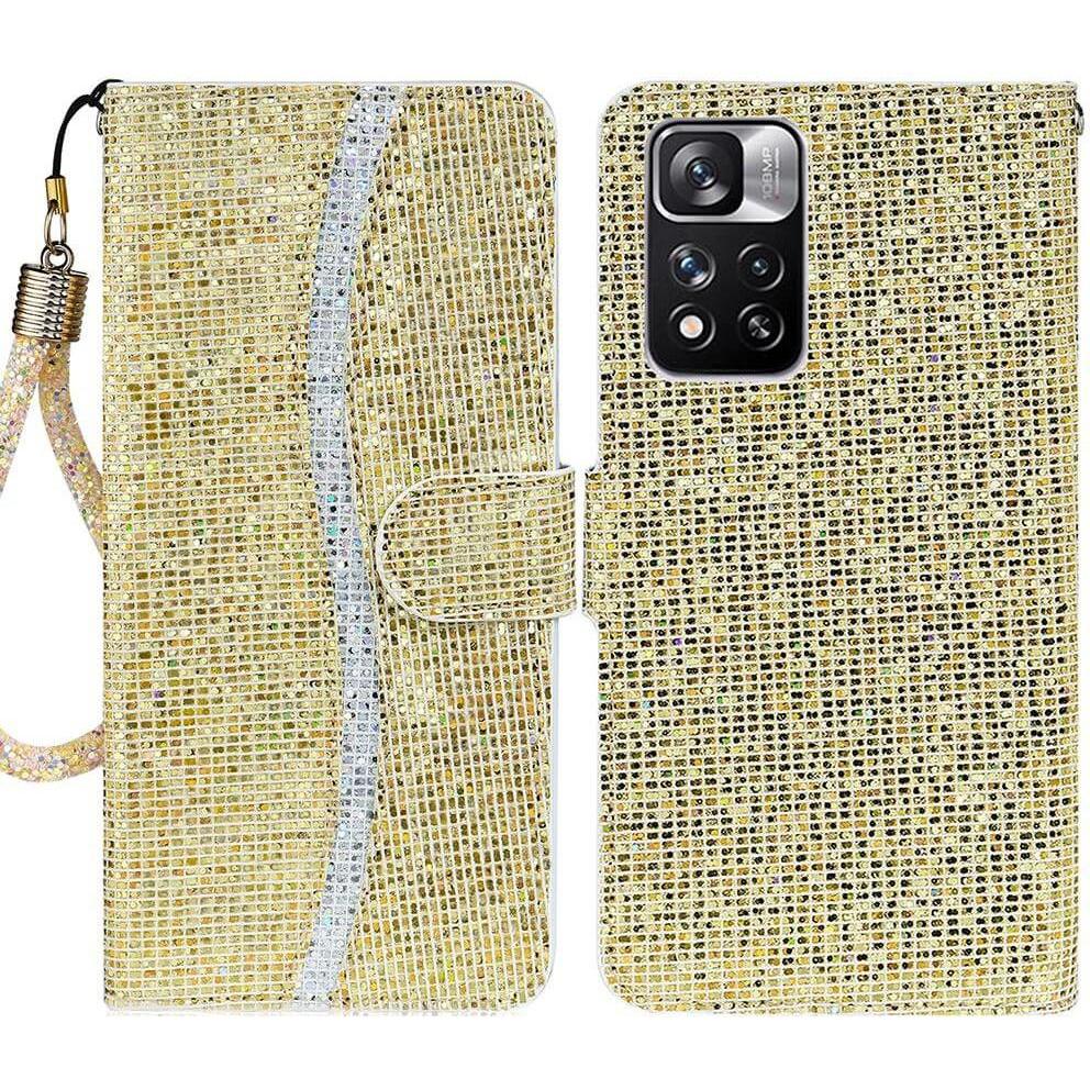 Cover-Discount Xiaomi Redmi Note 11 Pro+ - Glitter Leder Etui gold (Xiaomi Redmi Note 11 Pro), Smartphone Hülle, Gold