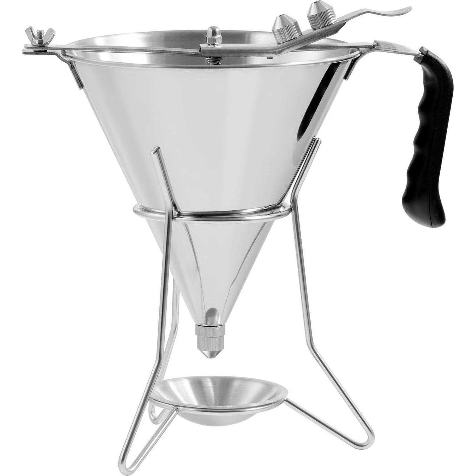Royal Catering Fülltrichter Likörtrichter Gebäckfüller 1,8 l Edelstahl 3 Dosierspitzen Ablage, Küchengadgets, Silber