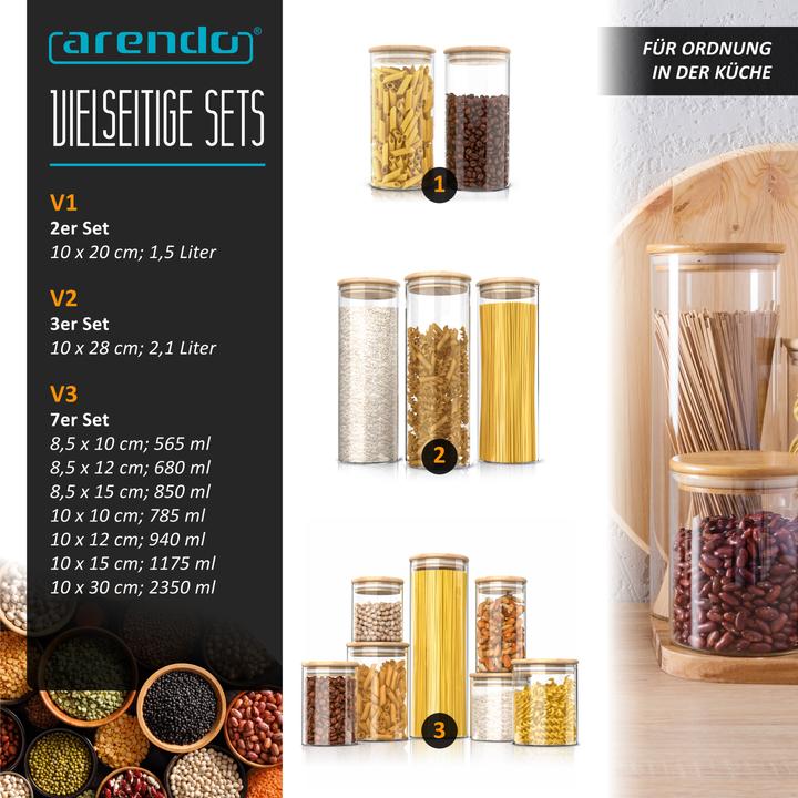 Actual product image Arendo 2x 1,5 L Vorratsgläser, Glasbehälter, 2er Set, Borosilikatglas, Bambusdeckel, Vorratsdosen luftdicht (1.50 l)