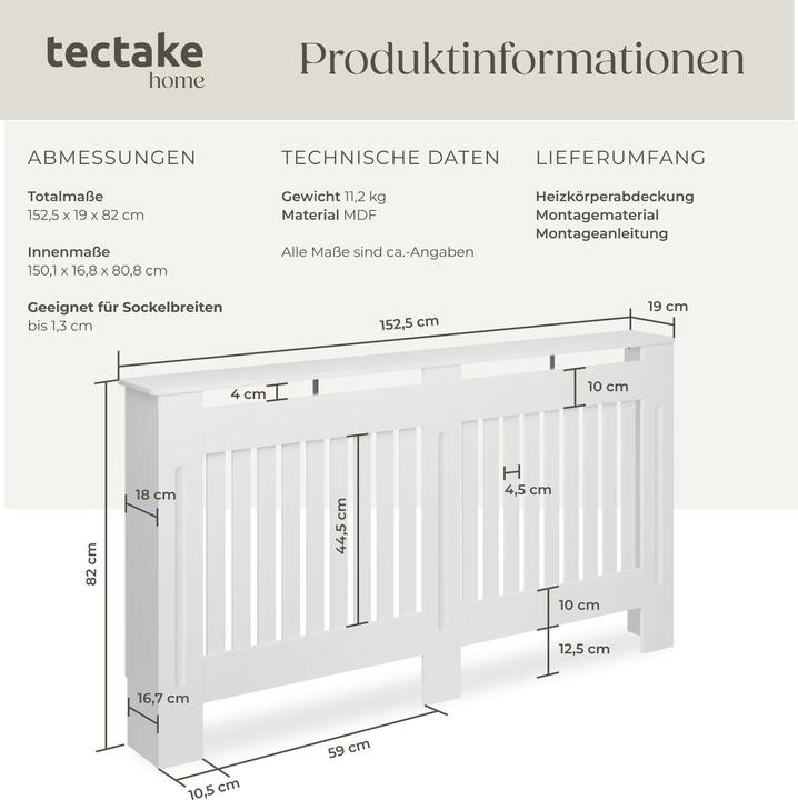Actual product image tectake Heizkörperabdeckung Vila, im Lamellendesign, mit Ablage