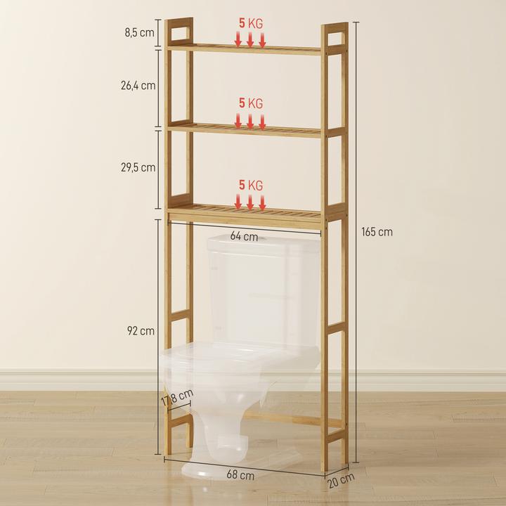 Actual product image Kleankin Bathroom shelf with 3 levels (68 x 20 x 165 cm)