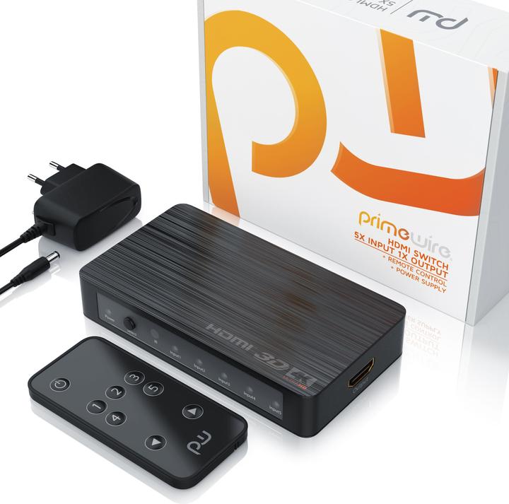 Actual product image CSL 5 port HDMI 2.0 switch + 6 x HDMI 2.0b cable 1.5m