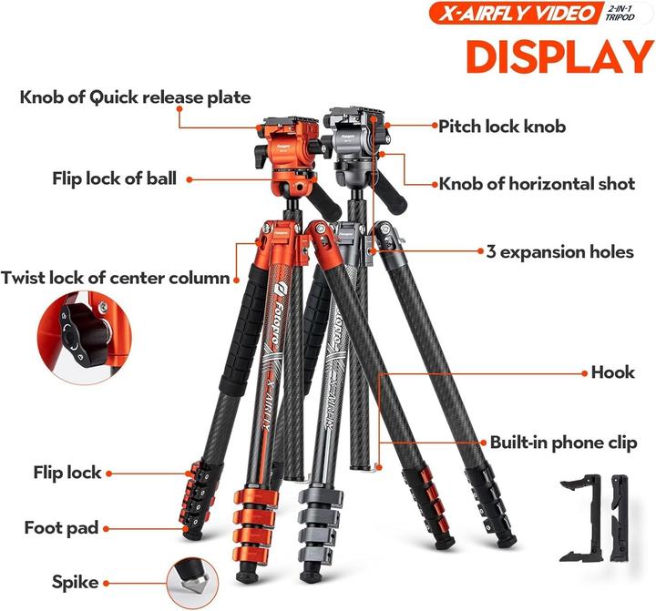 Actual product image Fotopro XAirfly Video Camera Tripod (Carbon)