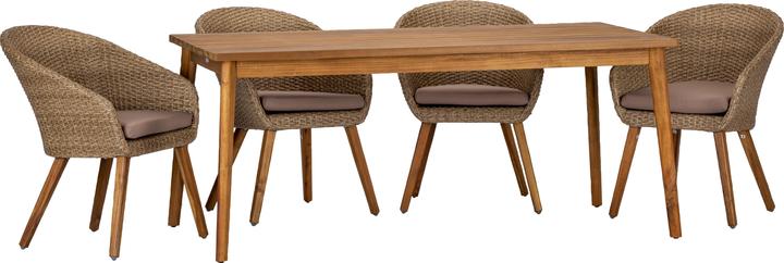 Acamp Set 4x ATACAMA Armsessel teak + 1x ATACAMA Tisch Holz teak (180 x 90 x 76 cm)