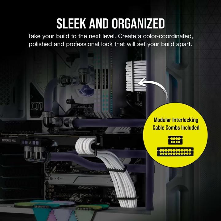 Image du produit Corsair Kit de démarrage de câble DC Premium Individually Sleeved, Type 5 (Génération 5), WHITE (75 cm, 24 broches ATX, PCIe)