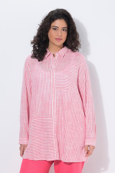 Produktbild Ulla Popken Bluse, Leinenmix, Patchmuster, Hemdkragen, Langarm (54)