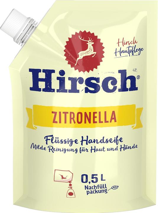 Produktbild Hirsch Zitronella Flüssigseife refill Beutel 500 ml (Handseife Nachfüllpackung, 500 ml)