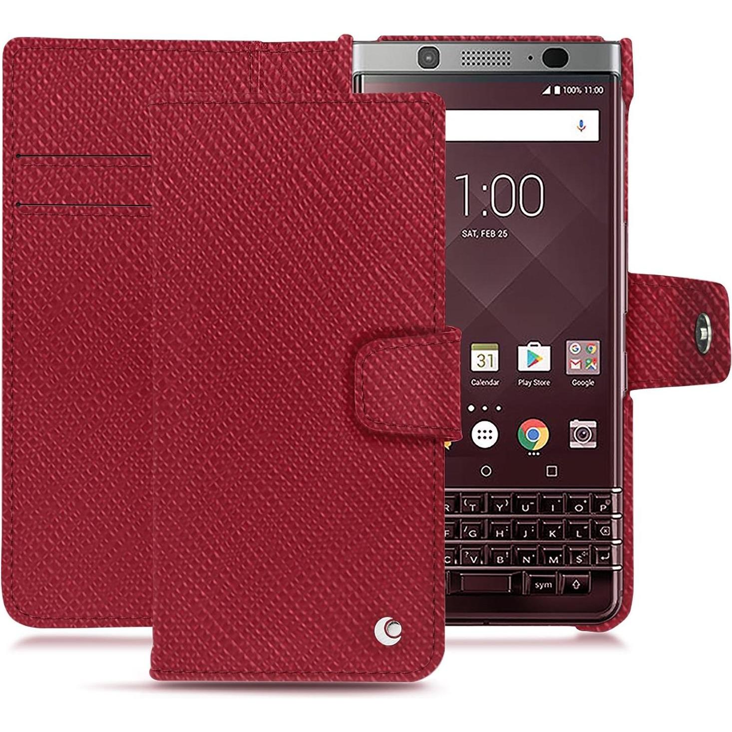 Noreve Lederschutzhülle Wallet (Blackberry KEYone), Smartphone Hülle, Rot