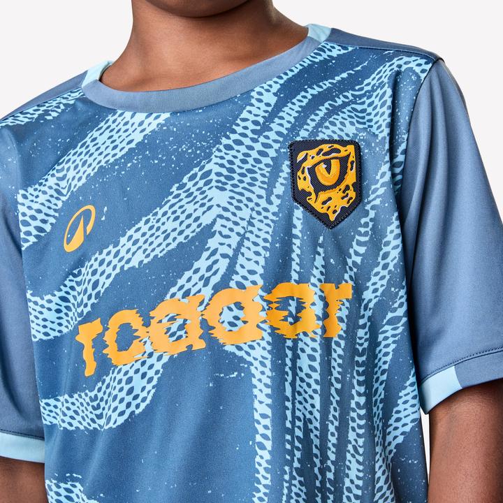 Produktbild Kipsta Kinder Fussball Trikot kurzarm - VIRALTO Kids Roarrr Cheetah blau/grau (122)