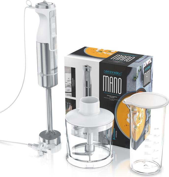 Arendo Hand blender, stainless steel DC hand blender with chopper & measuring jug, four-bladed blade