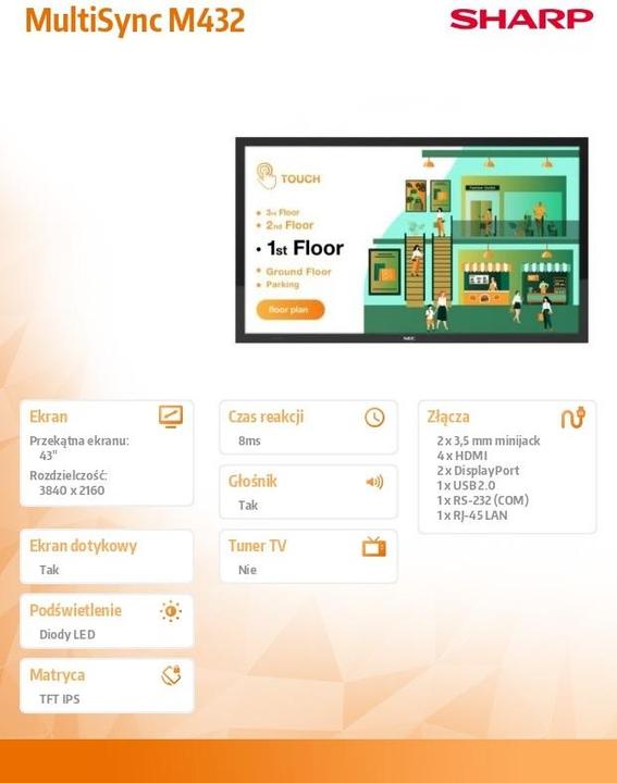 Immagine prodotto NEC Sharp Large Format Display M432 (3840 x 2160 pixel, 43")