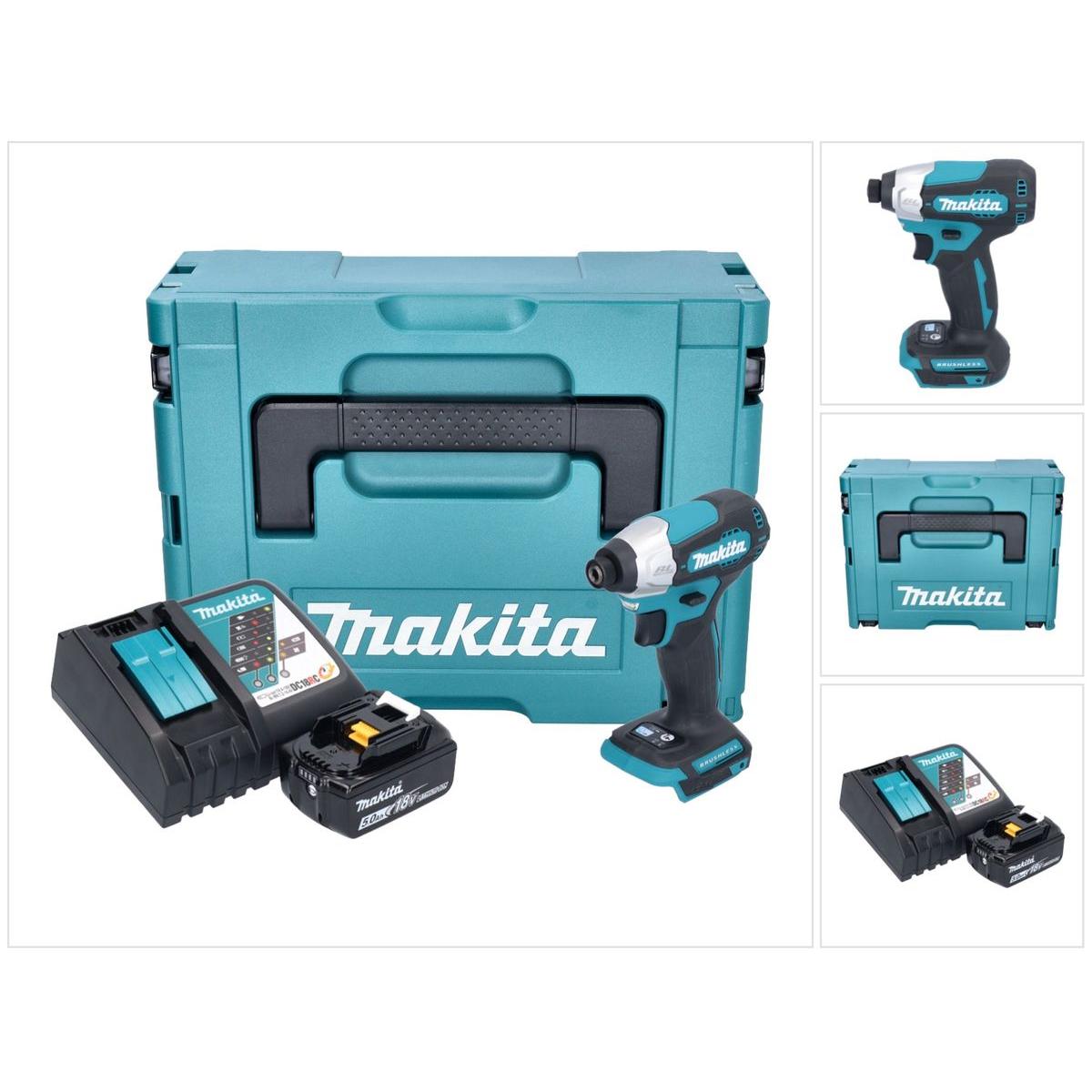 Thumbnail - Makita, Bohrmaschine + Akkuschrauber, DTD 157 RT1J Akku Schlagschrauber 18 V 140 Nm 1/4" Brushless + 1x Akku 5,0 Ah + La...