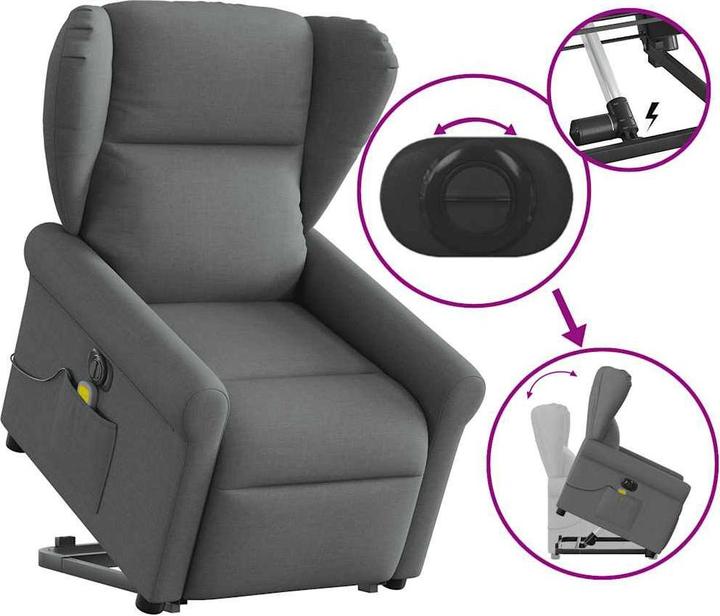 Image du produit vidaXL Fauteuil de massage électrique avec fonction releveur Gris foncé Tissu