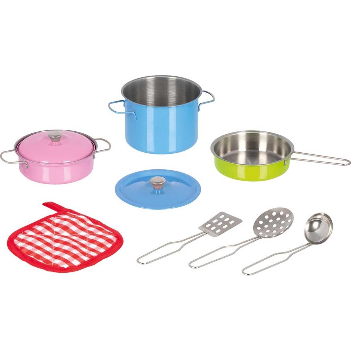 Goki Kochset farbenfroh 9tlg Topf Pfanne Metall