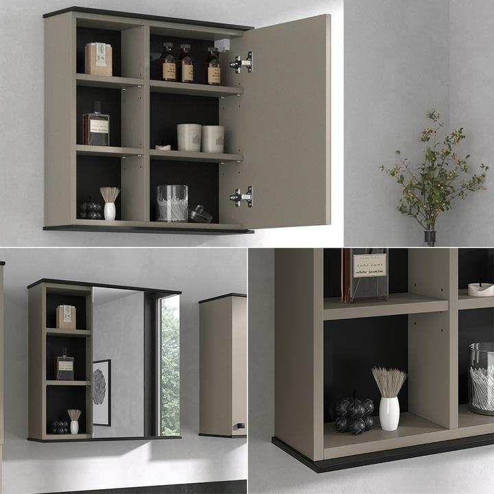 Produktbild Vicco Badspiegelschrank Joli, Greige/Schwarz, 60 x 60 cm mit Spiegel