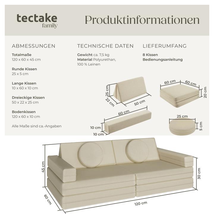 Image du produit tectake Canapé de jeu Lilly, 8 pièces, avec fonction de couchage (Canapé pour enfants)