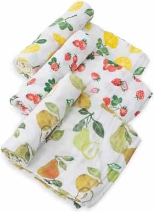 little unicorn Cotton Muslin Swaddle 3 Pack - Fruit Stand (120 cm, 120 cm)
