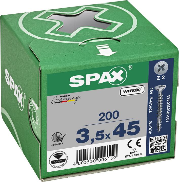 Actual product image Spax Screw R 88094 Countersunk head with point/cross recess -PZ 3.5 x 45/40-Z Galvanised steel WIROX (200 Screws per piece)