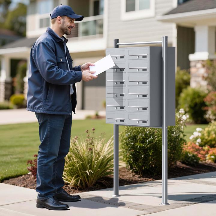 Produktbild Wiltec 12er Briefkastenanlage silberfarben 2x6 Standbriefkasten Briefkasten Post