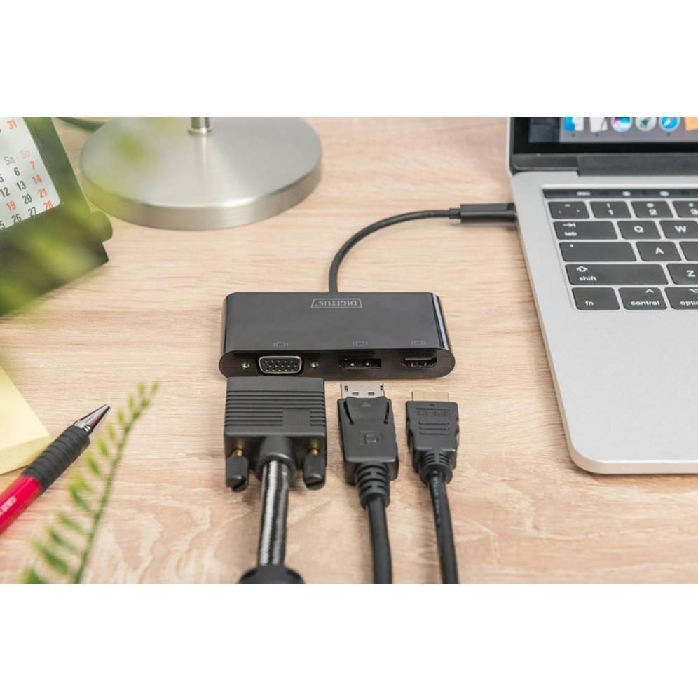 Thumbnail - Digitus USB Typ-C zu (HDMI, DP, VGA, 8.80 cm), Data + Video Adapter, Weiss