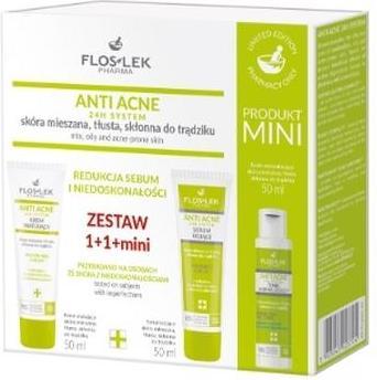 Produktbild Floslek Flos-Lek Anti-Akne-Set 24H-System Sebum Reduktion und Unerimpime Creme 50 ml + Serum 50 ml + Tonic 5 (Gesichtspflege set)