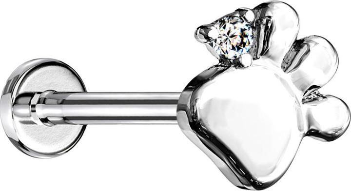 Produktbild Star Piercing Micro Threadless Labret silber Pfote silber Kristall silber (Chirurgenstahl 316L, Messing)