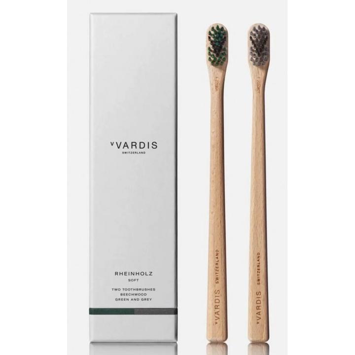 Produktbild vVardis RHEINHOLZ Holzzahnbürste Soft hellgrau/schwarz+grün/schwarz (Weich, 2 x)