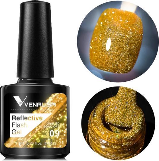 Produktbild Venalisa Gellack Reflective Neon Disco Gel BD09 (Gold-Gelb Glitzer, Gel-Effekt Nagellack)