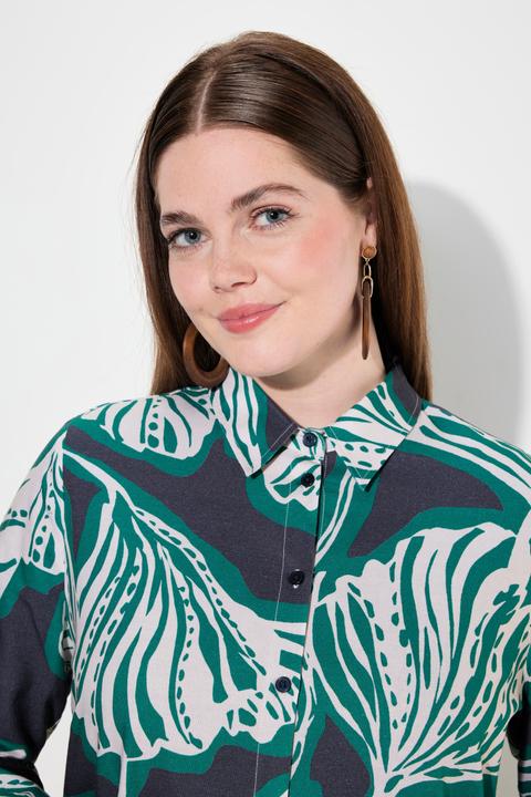 Produktbild Ulla Popken Longbluse, Blätter, Hemdkragen, Langarm (50, 52)