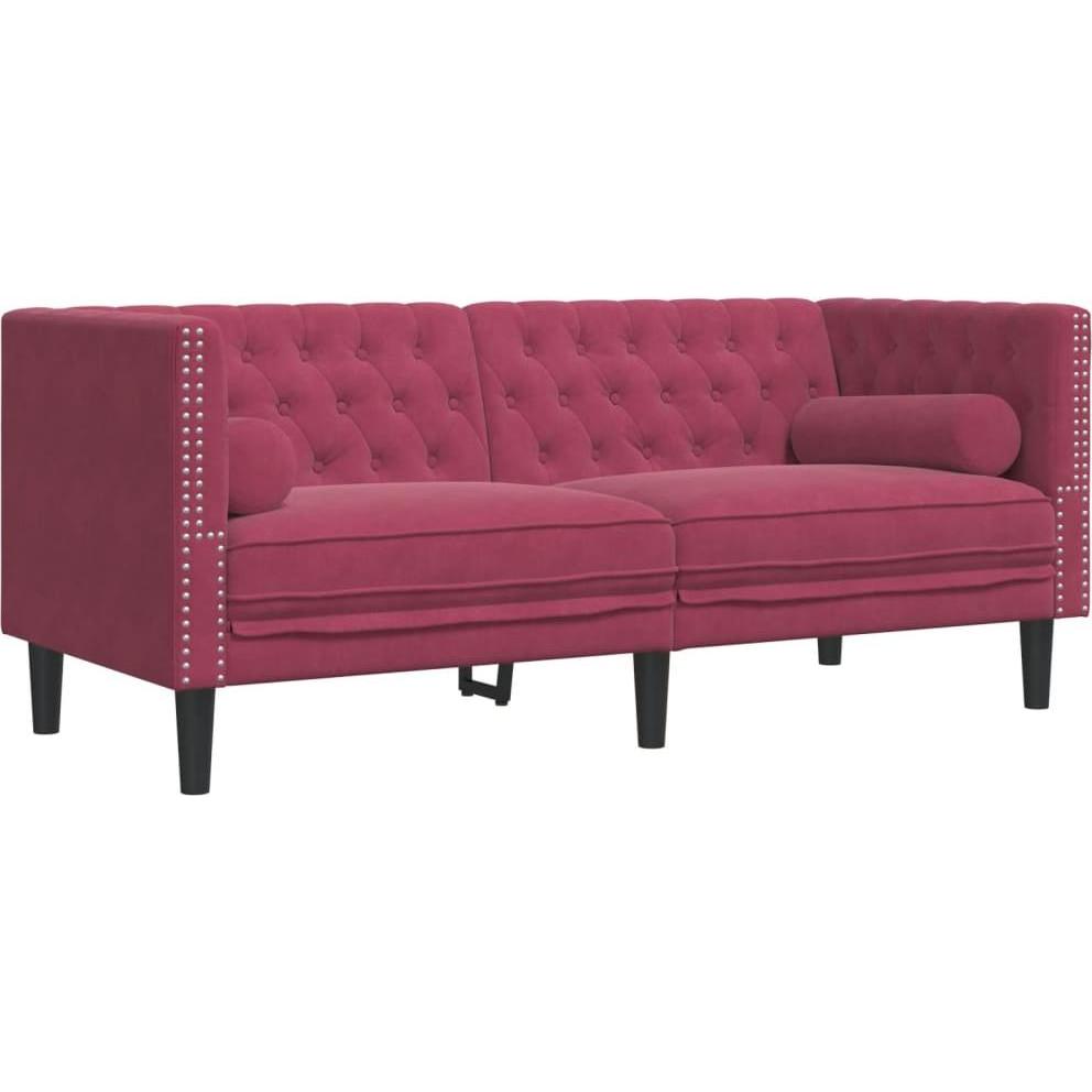 VidaXL, Sofa, Chesterfield Sofa Set mit Nackenrollen Sofagarnitur 3-tlg. Weinrot Samt (Chesterfield)