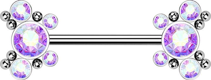 Produktbild Star Piercing Threadless Barbell silber Kugeln mit fünf Kristallen multicolor (ohne Messing, Chirurgenstahl 316L)