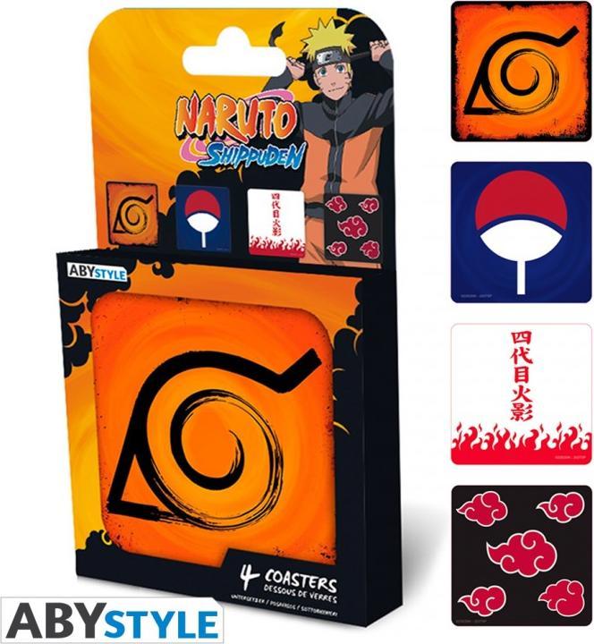 Actual product image ABYstyle NARUTO SHIPPUDEN - Set of 4 Coasters Emblems (4 x, Glass coaster)