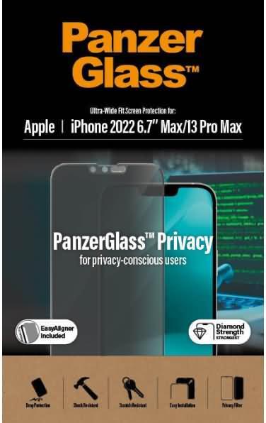 Actual product image PanzerGlass Screen Protector Ultra Wide Fit Privacy iPhone 14 Plus (1 pcs., Apple iPhone 13 Pro Max, Apple iPhone 14 Plus)