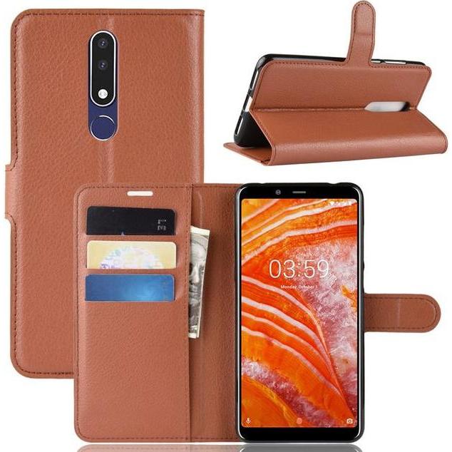 Thumbnail - MU Classic Litchi Leder Bookcover Series (Nokia 3.1 Plus), Smartphone Hülle, Braun