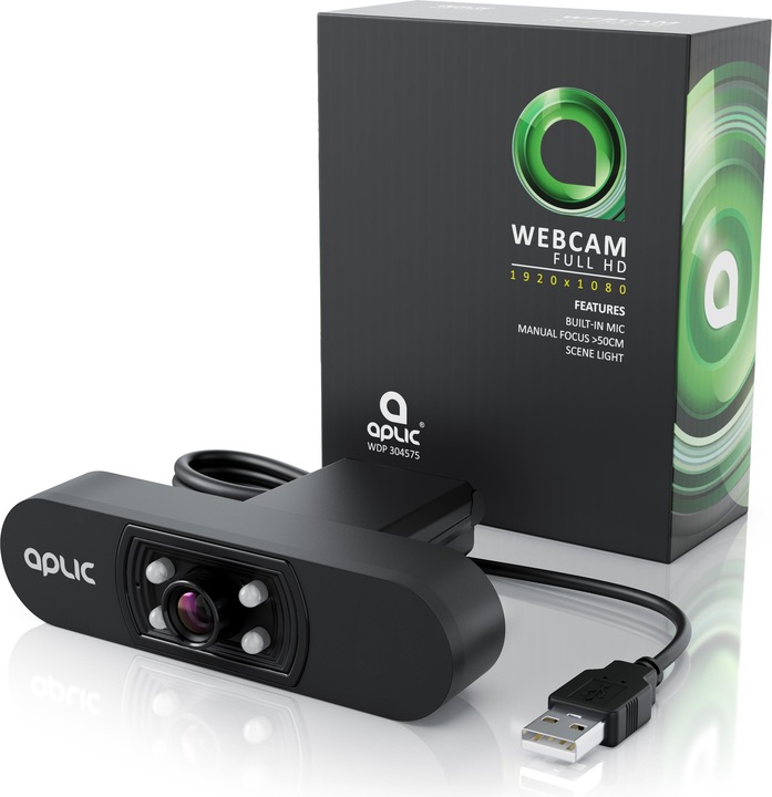Produktbild Aplic Full HD Webcam mit Mikrofon, 1920x1080P @ 25 Hz, 4 Hilfslichter / Szenelicht, 5P Linse, für PC MAC