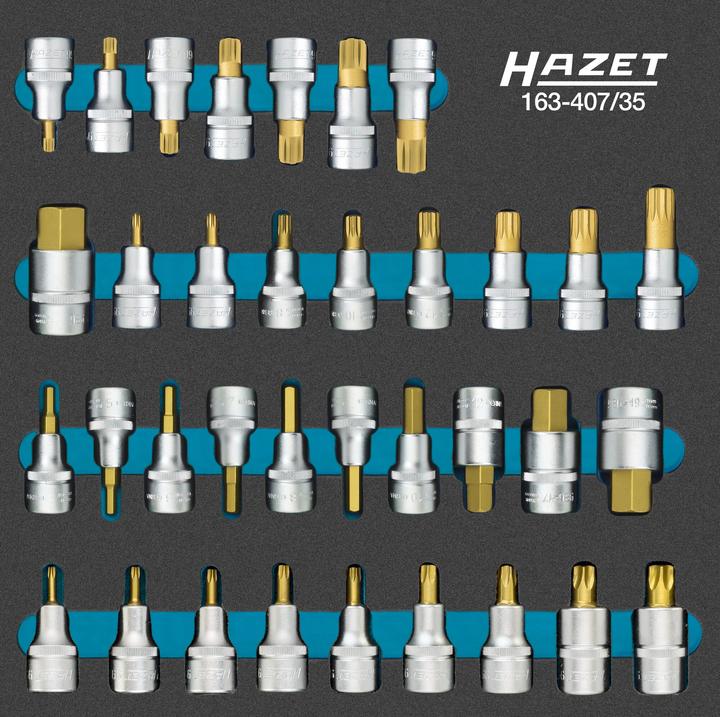 Produktbild HAZET Schraubendreher-Steckschlüsseleinsatz Satz 163-407/35 ∙ Vierkant12,5 mm (1/2 Zoll) ∙ Innen Se… (10  mm, 11 mm, 12 mm, 13 mm, 14 mm, 15 mm, 16 mm, 17 mm, 18 mm, 19 mm, 20 mm, 21 mm, 22 mm)