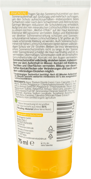 Actual product image dm alverde Sensitive sun cream SPF 50 (Suntan cream, SPF 50)