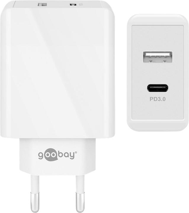 Produktbild Goobay Dual USB-Schnellladegerät USB/USB-C PD 28W, Weiss (28 W)