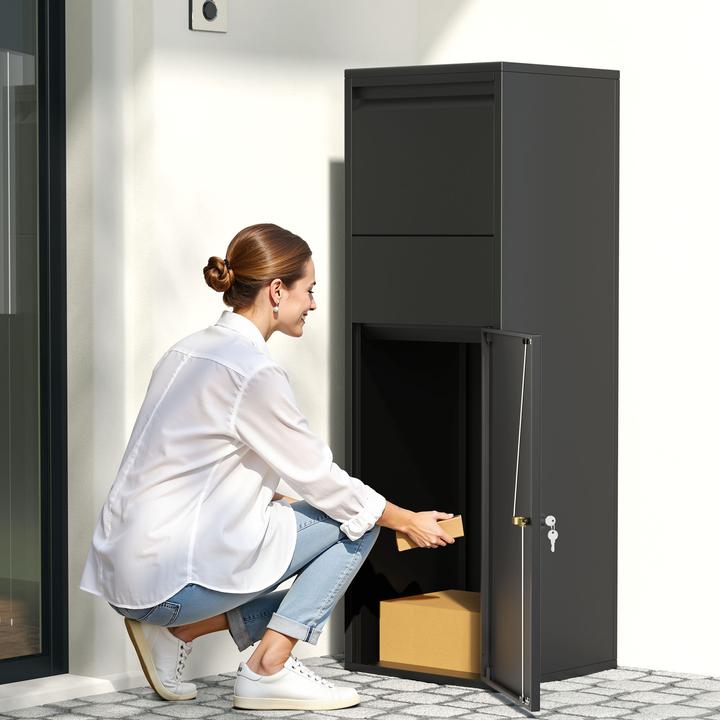 Produktbild Wiltec Paketkasten Briefkasten schwarz 46x45x140cm Paketbox Zuhause Päckchen