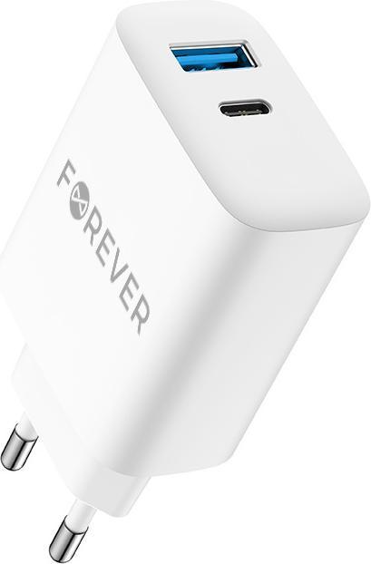 Image du produit Forever TC-07 PD QC charger 1x USB-C 1x USB 30W white + USB-C - USB-C cable 60W (30 W, 2 ports)
