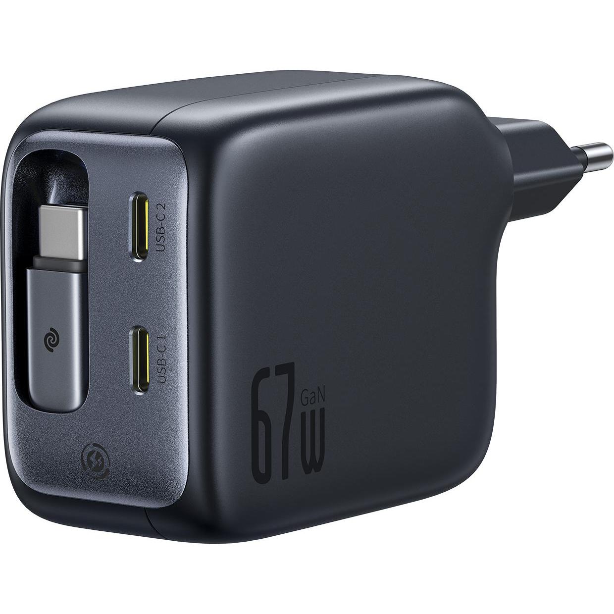 Baseus EnerCore CJ11 Charger Retractable 3C 67W EU Black (67 W), Caricatore USB, Nero