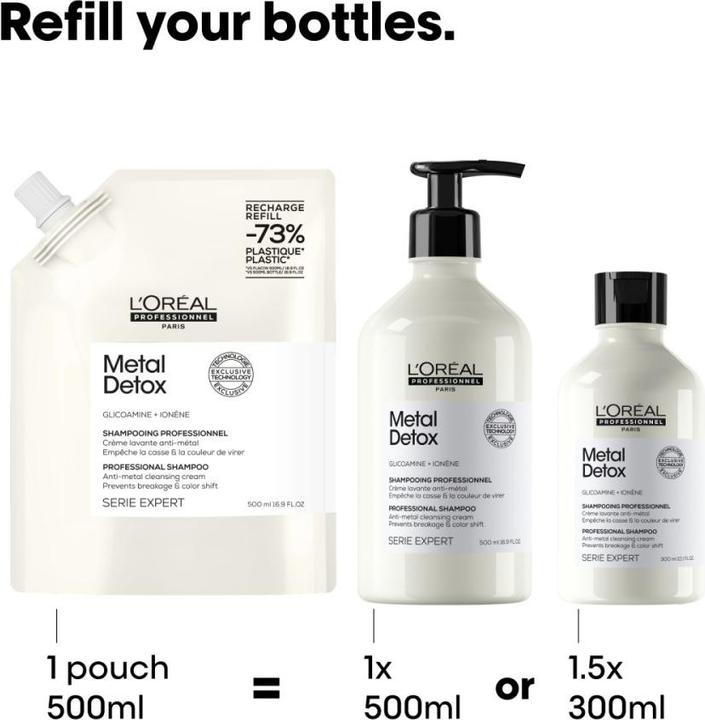 Image du produit L'Oréal Professionnel Shampooing Metal Detox sans sulfate pour la protection de la couleur et de la casse Lisse (500 ml, Shampoing liquide)