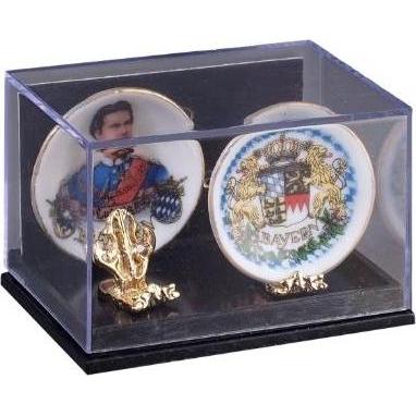 Reutter, Miniature, 2 Wandteller mit Ständer - Dekor Bayern und Ludwig II
