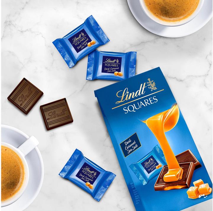 Actual product image Lindt Squares Dark Caramel Sea Salt (144 g)