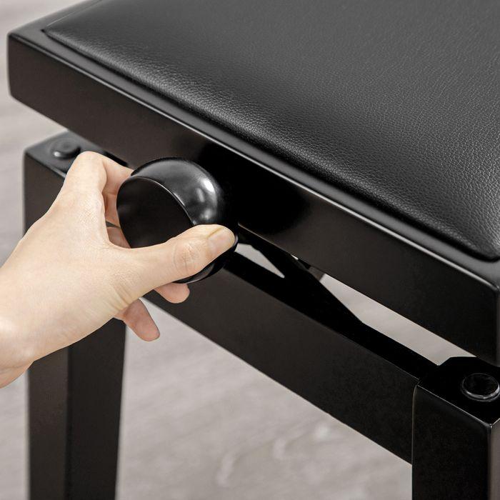 Actual product image Swisshandel24 Piano bench, piano chair, height-adjustable, elegant high gloss, imitation leather+rubber wood