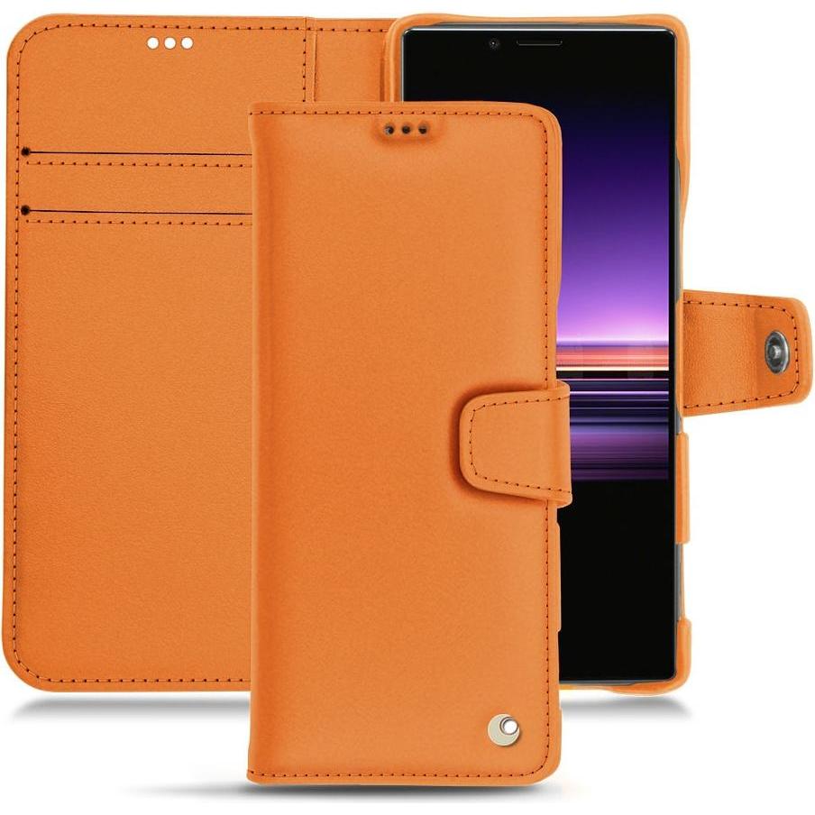 Noreve Lederschutzhülle Wallet (Sony Xperia 1), Smartphone Hülle, Orange
