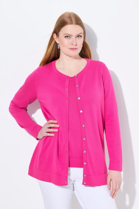 Immagine prodotto Ulla Popken Cardigan da twin set in cotone Pima con scollo a girocollo e maniche lunghe (62)